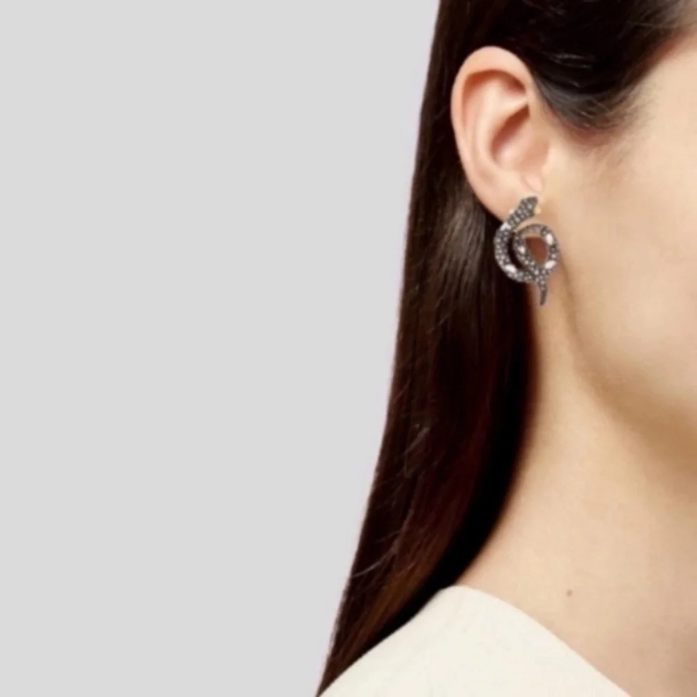 ALEXIS BITTAR • Vanitas Gunmetal Crystal Coiled Striking Serpent Snake Earrings